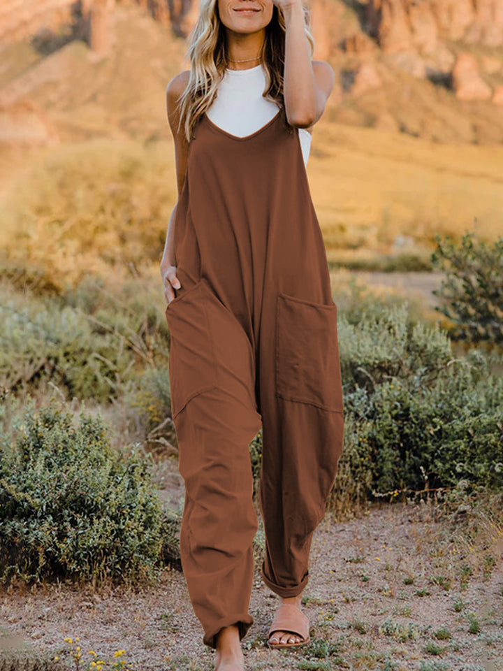 Double Take Sleeveless V-Neck Pocketed Jumpsuit-Trendsi-Brown-S-[option4]-[option5]-[option6]-[option7]-[option8]-Shop-Boutique-Clothing-for-Women-Online