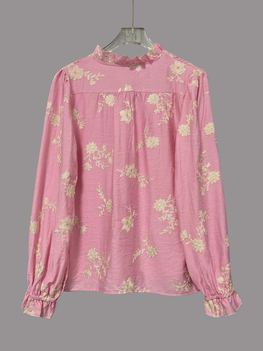 Flower Button Up Long Sleeve Shirt-Tops-Trendsi-[option4]-[option5]-[option6]-[option7]-[option8]-Shop-Boutique-Clothing-for-Women-Online