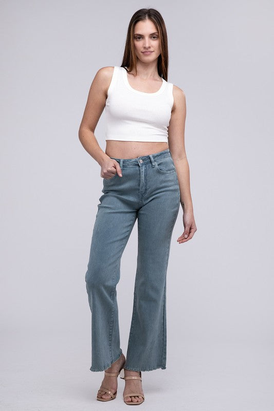 Zenana Acid Washed Frayed Cutoff Hem Straight Wide Pants-ZENANA-[option4]-[option5]-[option6]-[option7]-[option8]-Shop-Boutique-Clothing-for-Women-Online