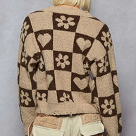POL V-Neck Heart Pattern Checkered Sweater-Sweaters-Trendsi-[option4]-[option5]-[option6]-[option7]-[option8]-Shop-Boutique-Clothing-for-Women-Online