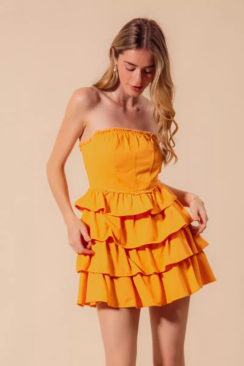 SO ME Strapless Ruffle Layered Game Day Cheer Up Dress-Dresses-Trendsi-[option4]-[option5]-[option6]-[option7]-[option8]-Shop-Boutique-Clothing-for-Women-Online