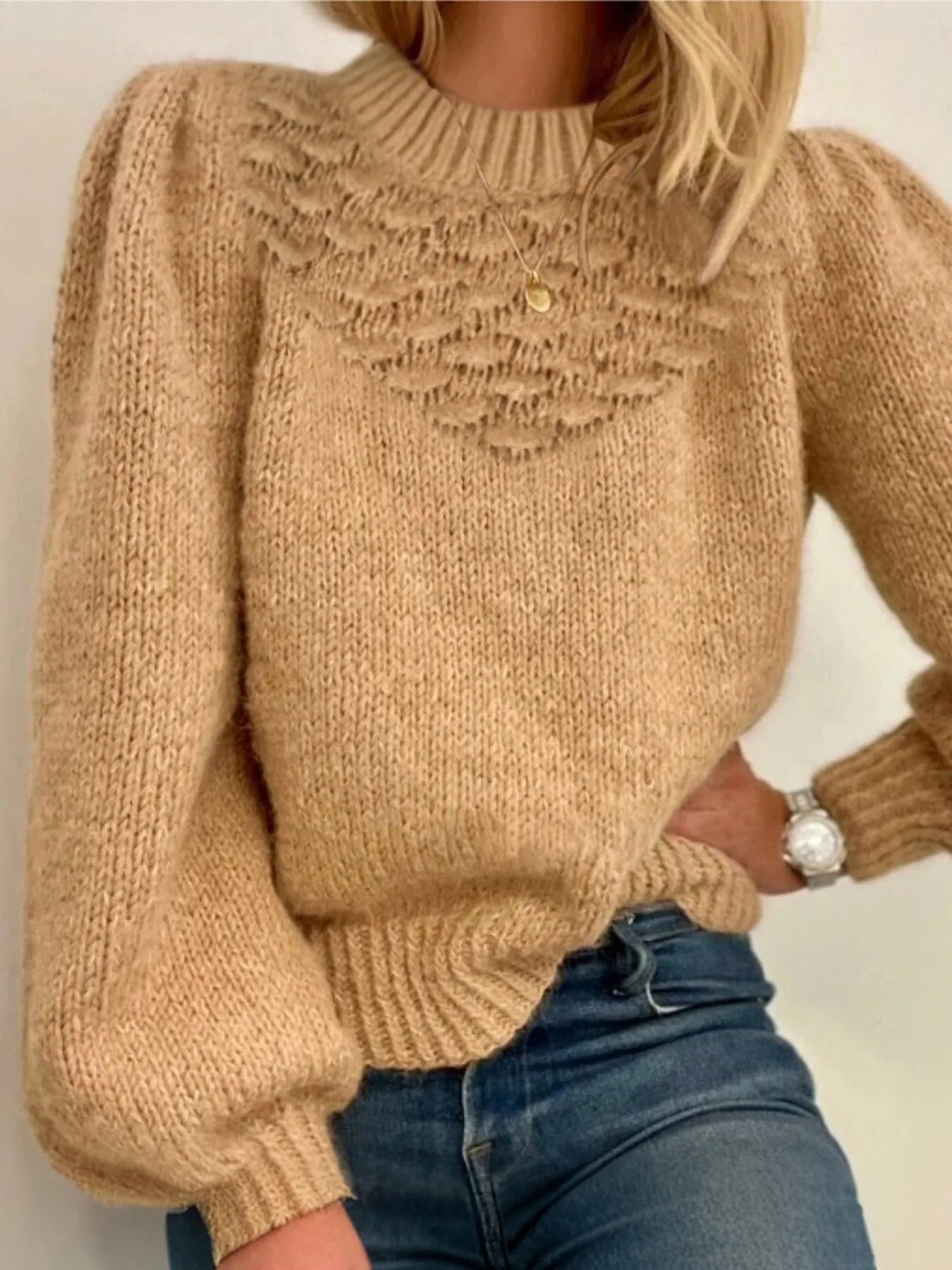 Textured Knit Round Neck Long Sleeve Sweater-Womens Sweater-Trendsi-[option4]-[option5]-[option6]-[option7]-[option8]-Shop-Boutique-Clothing-for-Women-Online