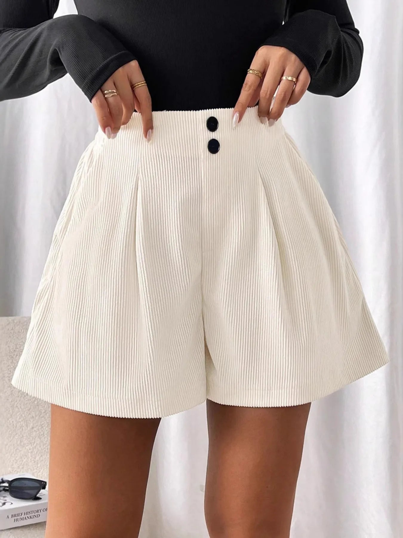 High Waisted Corduroy Shorts-Shorts-Trendsi-[option4]-[option5]-[option6]-[option7]-[option8]-Shop-Boutique-Clothing-for-Women-Online