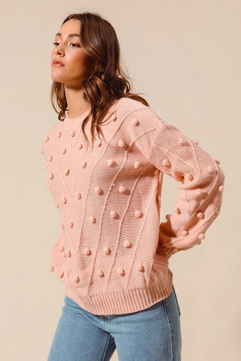 SO ME Pom Pom Textured Knit Sweater Top-Sweater-Trendsi-[option4]-[option5]-[option6]-[option7]-[option8]-Shop-Boutique-Clothing-for-Women-Online