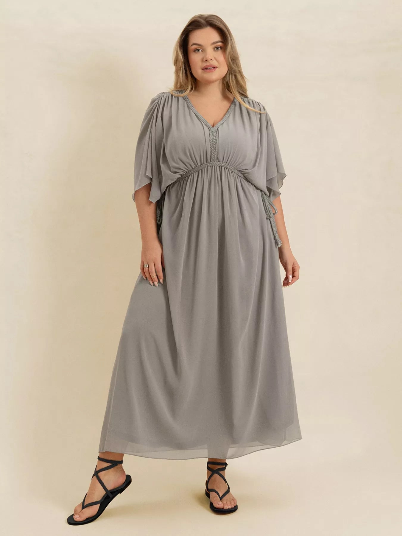 Plus Size V-Neck Flutter Sleeve Dress-Dresses-Trendsi-[option4]-[option5]-[option6]-[option7]-[option8]-Shop-Boutique-Clothing-for-Women-Online