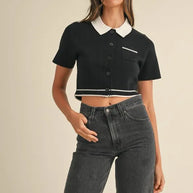 MABLE Button Down Contrast Collared Knit Cardigan-Crop Tops-Trendsi-[option4]-[option5]-[option6]-[option7]-[option8]-Shop-Boutique-Clothing-for-Women-Online