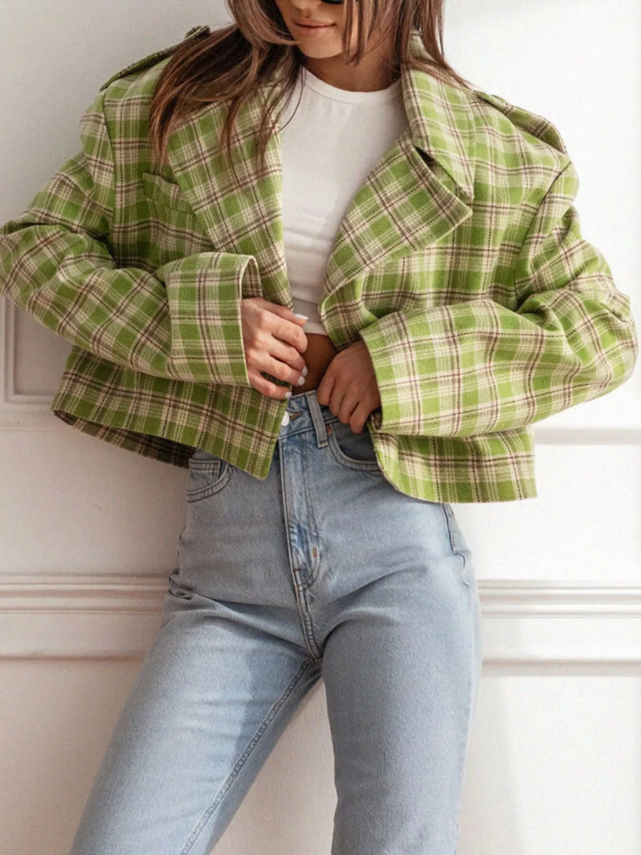 Plaid Lapel Collar Cropped Outerwear-jacket-Trendsi-[option4]-[option5]-[option6]-[option7]-[option8]-Shop-Boutique-Clothing-for-Women-Online