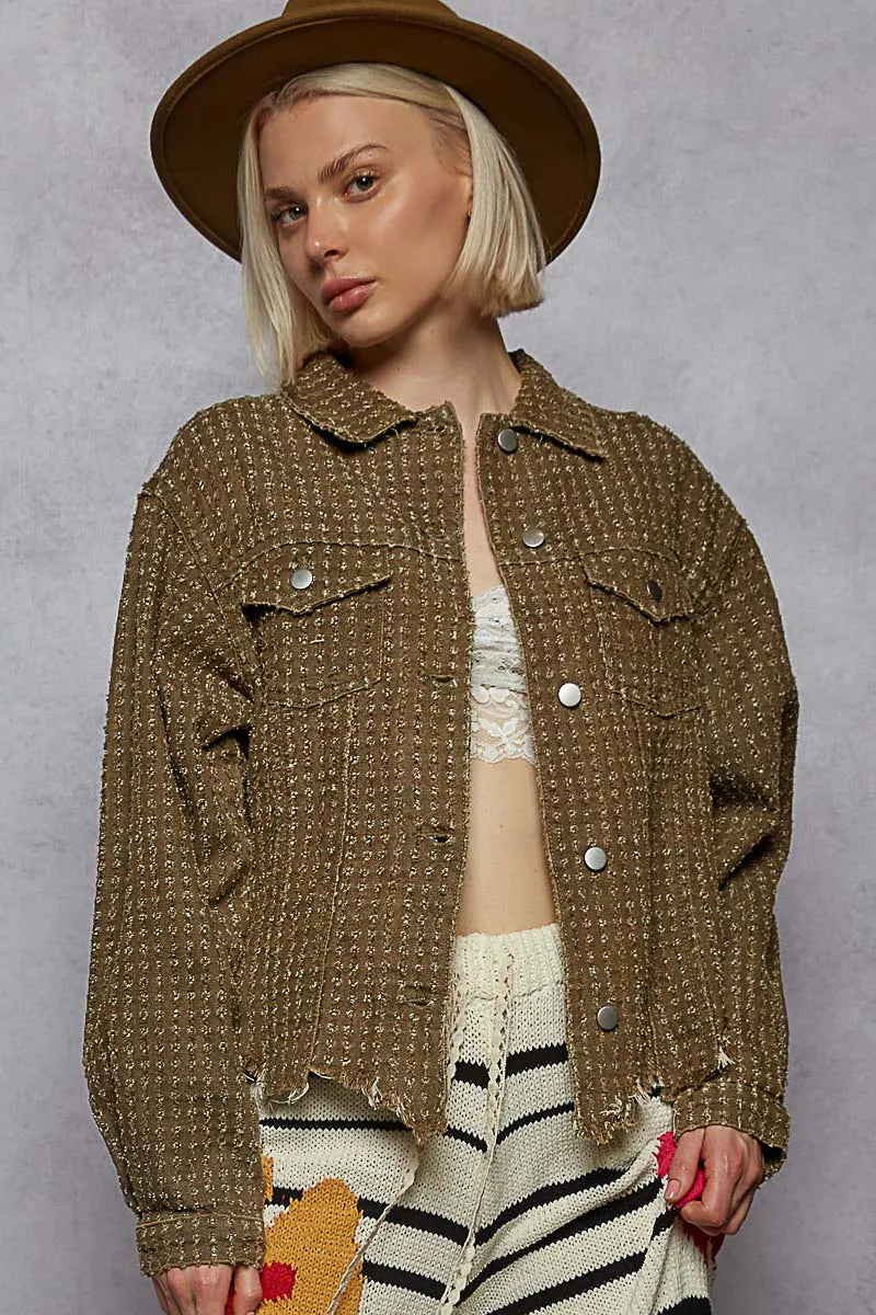 POL Raw Hem Button Up Jacket with Chest Pockets-Jacket-Trendsi-[option4]-[option5]-[option6]-[option7]-[option8]-Shop-Boutique-Clothing-for-Women-Online