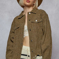 POL Raw Hem Button Up Jacket with Chest Pockets-Jacket-Trendsi-[option4]-[option5]-[option6]-[option7]-[option8]-Shop-Boutique-Clothing-for-Women-Online