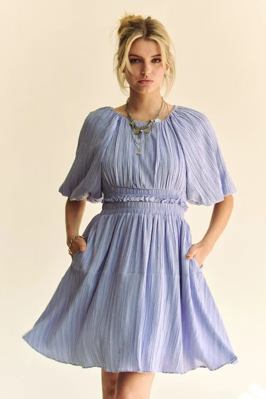 Davi & Dani Back Button Puff Sleeve Mini Dress-Dresses-Trendsi-[option4]-[option5]-[option6]-[option7]-[option8]-Shop-Boutique-Clothing-for-Women-Online