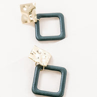 Leatherette and Metal Drop Earrings | Dark Green-Lovoda-[option4]-[option5]-[option6]-[option7]-[option8]-Shop-Boutique-Clothing-for-Women-Online