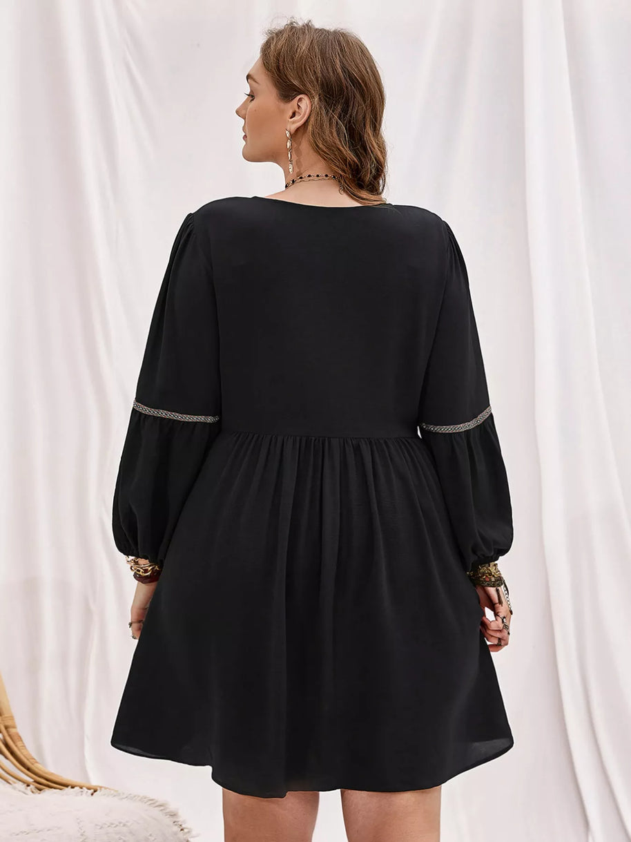 Plus Size Notched Balloon Sleeve Mini Dress-Dresses-Trendsi-[option4]-[option5]-[option6]-[option7]-[option8]-Shop-Boutique-Clothing-for-Women-Online