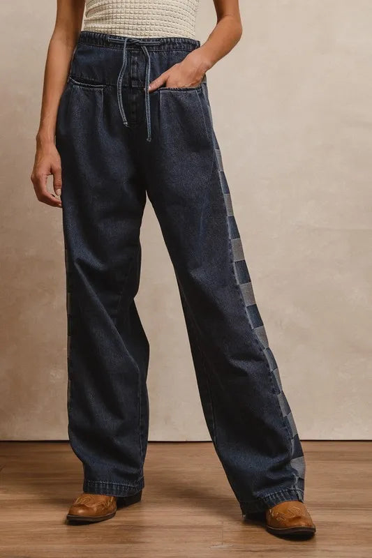 BiBi Washed Denim Mix And Match Long Pants-Jeans-Trendsi-[option4]-[option5]-[option6]-[option7]-[option8]-Shop-Boutique-Clothing-for-Women-Online