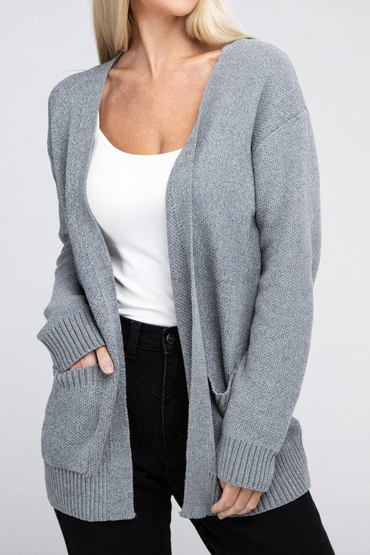 Zenana Melange Open Front Sweater Cardigan-ZENANA-H GREY-S-[option4]-[option5]-[option6]-[option7]-[option8]-Shop-Boutique-Clothing-for-Women-Online