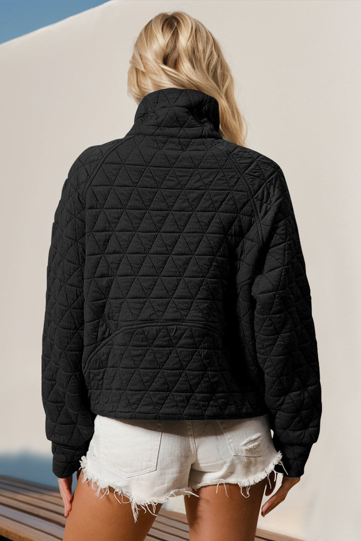 Double Take Half Zip Long Sleeve Quilted Sweatshirt with Pocket-Trendsi-[option4]-[option5]-[option6]-[option7]-[option8]-Shop-Boutique-Clothing-for-Women-Online