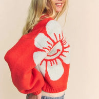 Davi & Dani Flower Contrast Round Neck Long Sleeve Cardigan-cardigan-Trendsi-[option4]-[option5]-[option6]-[option7]-[option8]-Shop-Boutique-Clothing-for-Women-Online