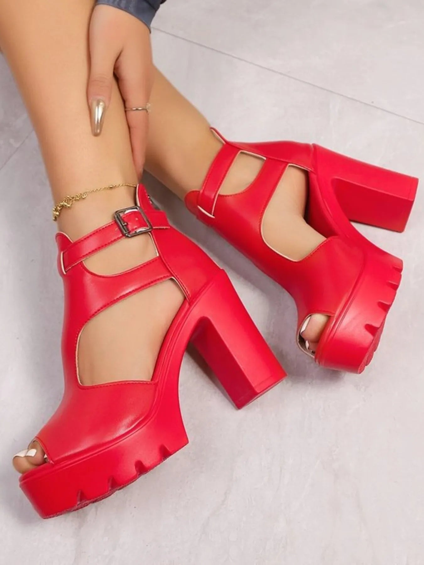 Cutout Block Heels Sandals-Shoes-Trendsi-[option4]-[option5]-[option6]-[option7]-[option8]-Shop-Boutique-Clothing-for-Women-Online