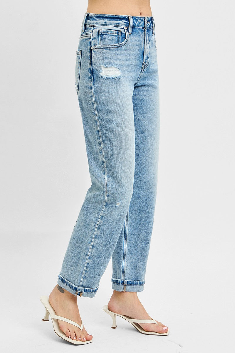 RISEN High Rise Ankle Boyfriend Distressed Jeans-Trendsi-[option4]-[option5]-[option6]-[option7]-[option8]-Shop-Boutique-Clothing-for-Women-Online