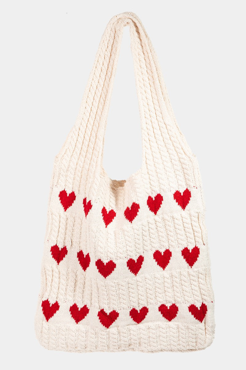 Fame Contrast Heart Crochet Tote Bag-Trendsi-Red-One Size-[option4]-[option5]-[option6]-[option7]-[option8]-Shop-Boutique-Clothing-for-Women-Online