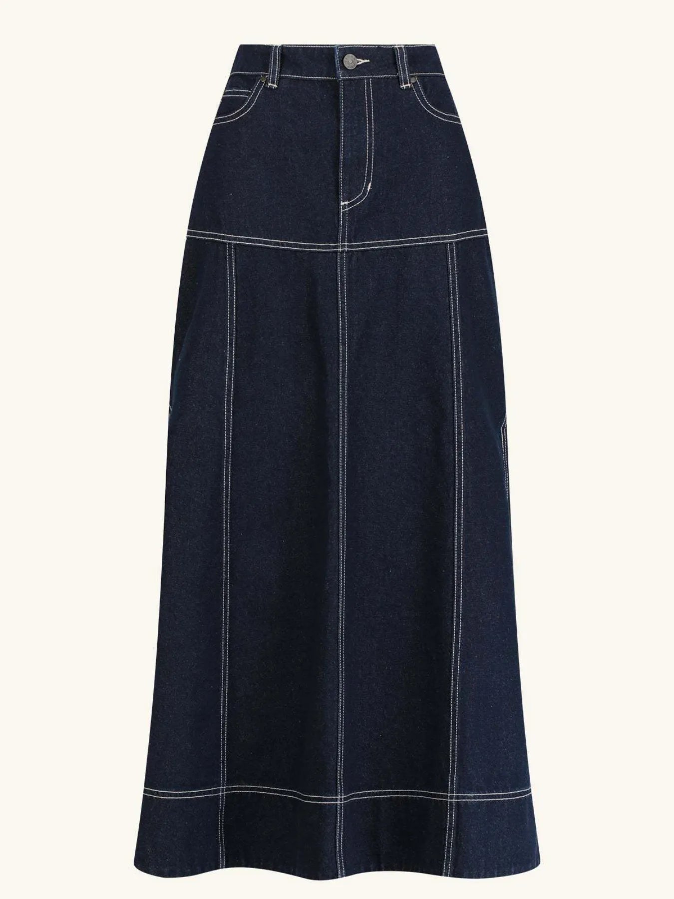 High-Waist Side Slit Contrast Stitch Denim Maxi Skirt-Skirts-Trendsi-[option4]-[option5]-[option6]-[option7]-[option8]-Shop-Boutique-Clothing-for-Women-Online