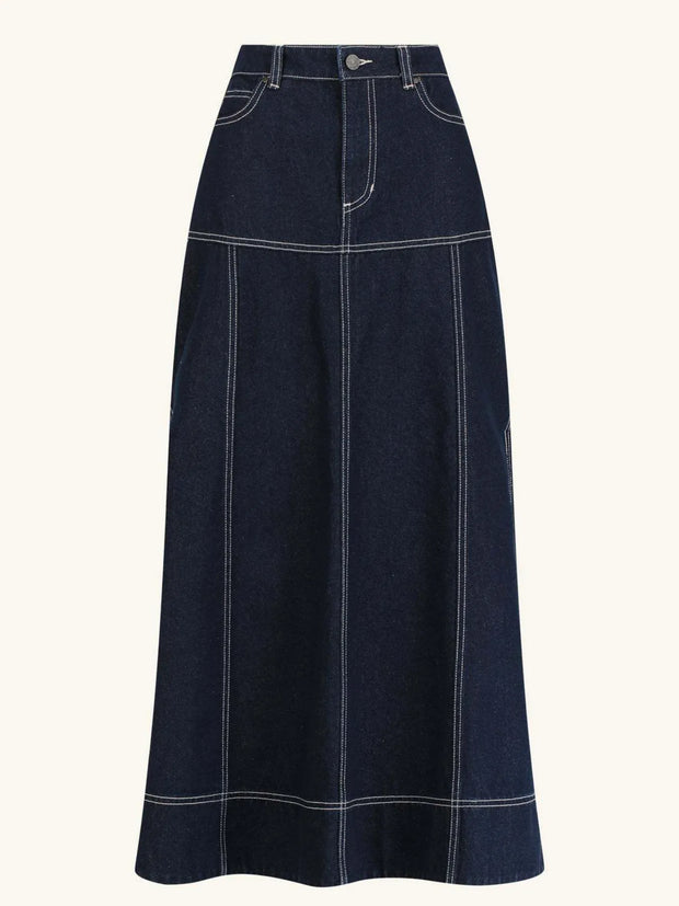High-Waist Side Slit Contrast Stitch Denim Maxi Skirt-Skirts-Trendsi-[option4]-[option5]-[option6]-[option7]-[option8]-Shop-Boutique-Clothing-for-Women-Online