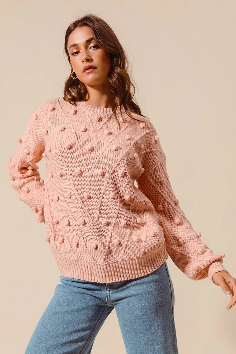 SO ME Pom Pom Textured Knit Sweater Top-Sweater-Trendsi-[option4]-[option5]-[option6]-[option7]-[option8]-Shop-Boutique-Clothing-for-Women-Online