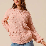 SO ME Pom Pom Textured Knit Sweater Top-Sweater-Trendsi-[option4]-[option5]-[option6]-[option7]-[option8]-Shop-Boutique-Clothing-for-Women-Online