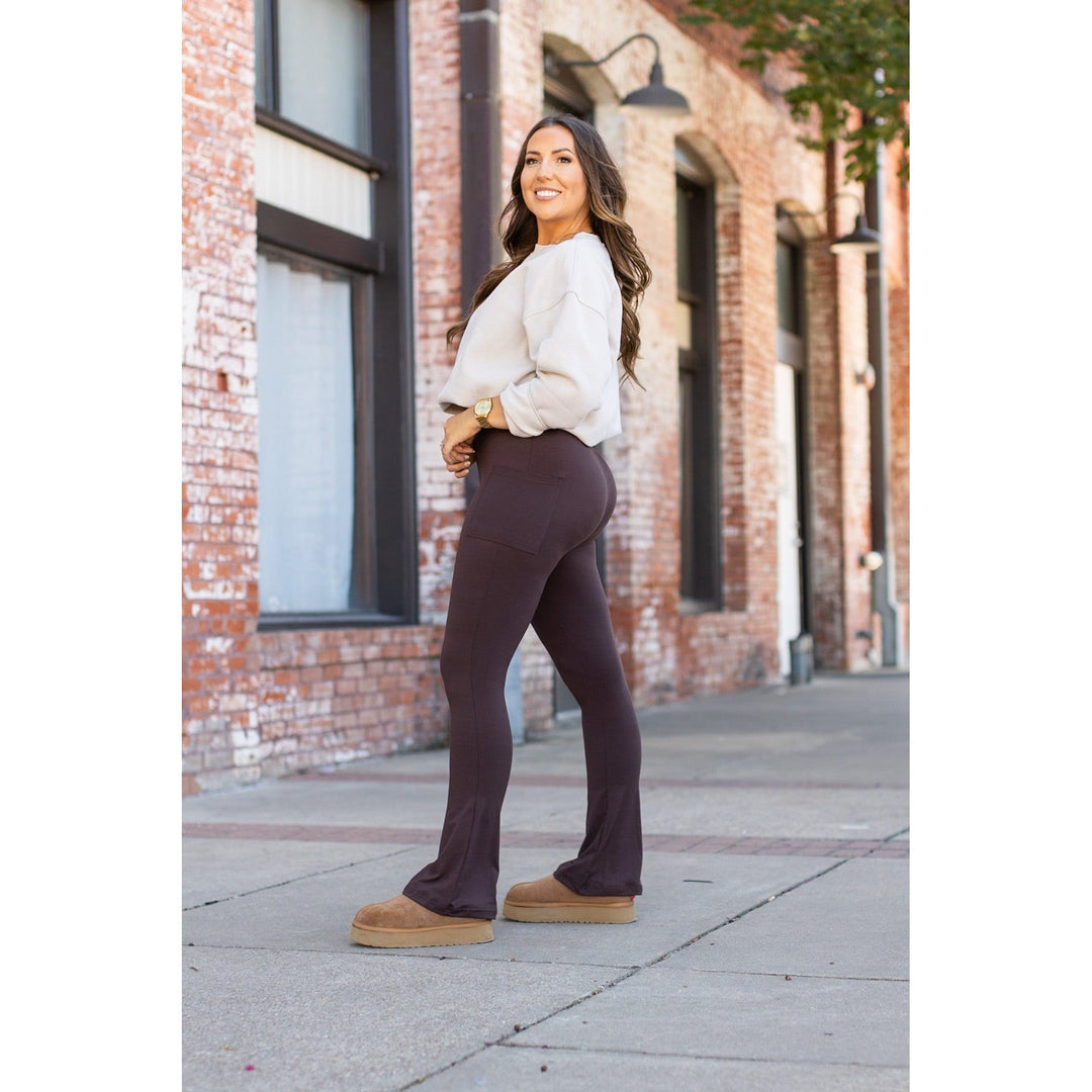 The Brandy - Brown Flare Leggings WITH POCKETS - Luxe Leggings by Julia Rose®-JuliaRoseWholesale-[option4]-[option5]-[option6]-[option7]-[option8]-Shop-Boutique-Clothing-for-Women-Online