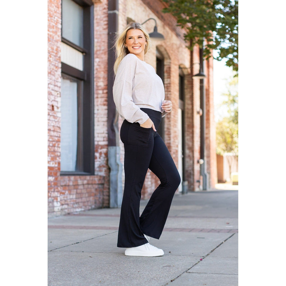 The Vanessa - 27" Black Bootcut Leggings-JuliaRoseWholesale-[option4]-[option5]-[option6]-[option7]-[option8]-Shop-Boutique-Clothing-for-Women-Online