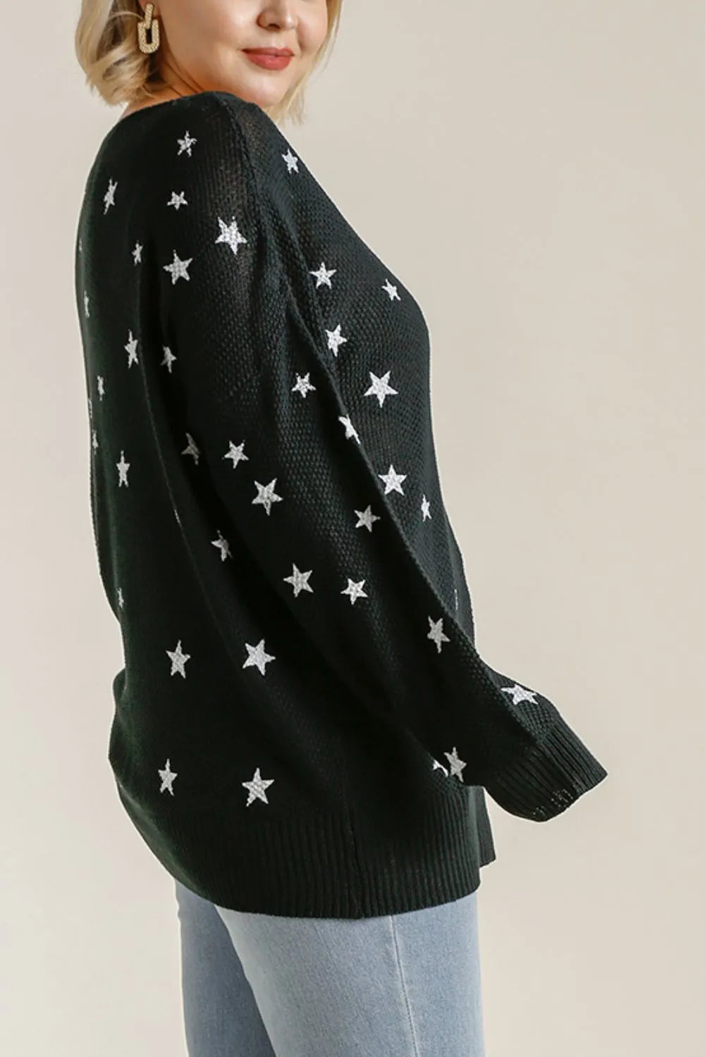 Umgee Full Size Star V-Neck Long Sleeve Sweater-Blouses-Trendsi-[option4]-[option5]-[option6]-[option7]-[option8]-Shop-Boutique-Clothing-for-Women-Online