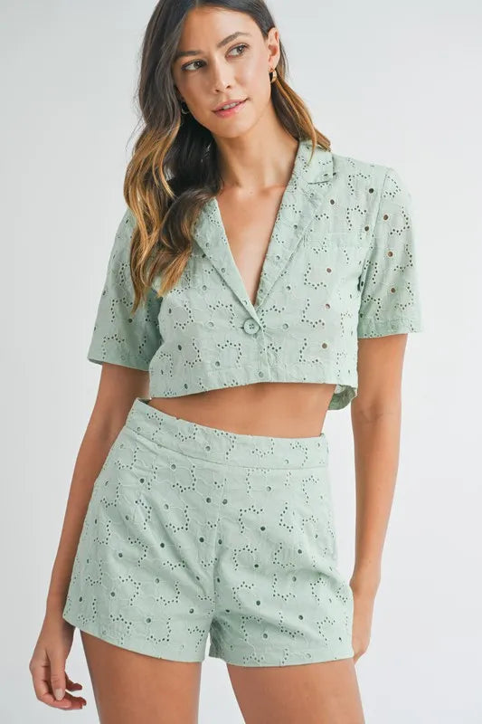 MABLE Eyelet Short Sleeve Crop Top and Shorts Set-Sets-Trendsi-[option4]-[option5]-[option6]-[option7]-[option8]-Shop-Boutique-Clothing-for-Women-Online
