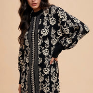 Annie Wear Floral Jacquard Round Neck Sweater Dress-Dresses-Trendsi-[option4]-[option5]-[option6]-[option7]-[option8]-Shop-Boutique-Clothing-for-Women-Online