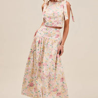 SO ME Floral Printed Woven Shoulder Bow Tie Top and Skirt Set-Dresses-Trendsi-[option4]-[option5]-[option6]-[option7]-[option8]-Shop-Boutique-Clothing-for-Women-Online