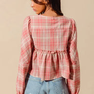 SO ME Front Tie Checkered Plaid Blouse-Blouses-Trendsi-[option4]-[option5]-[option6]-[option7]-[option8]-Shop-Boutique-Clothing-for-Women-Online