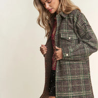 J.NNA Snap Down Tweed Plaid Contrast Longline Shacket-Womens Outerwear/Shacket-Trendsi-[option4]-[option5]-[option6]-[option7]-[option8]-Shop-Boutique-Clothing-for-Women-Online