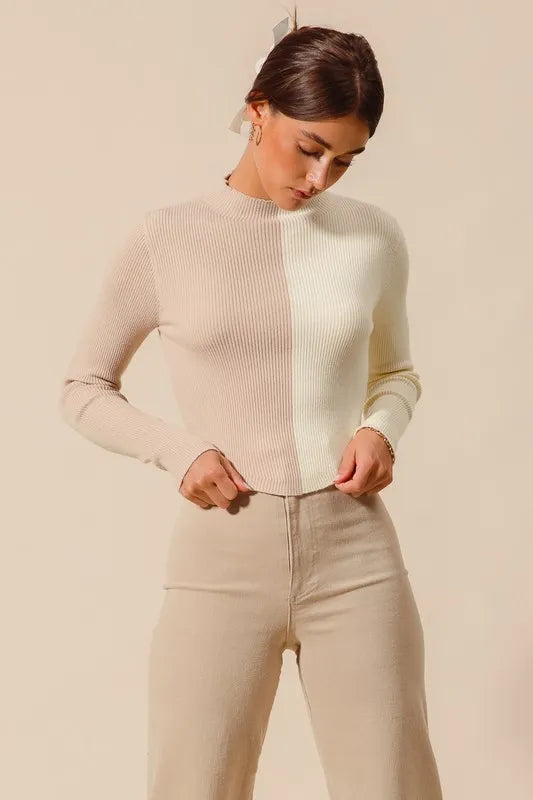 SO ME Color Block Fitted Crop Sweater Top-Sweaters-Trendsi-[option4]-[option5]-[option6]-[option7]-[option8]-Shop-Boutique-Clothing-for-Women-Online