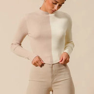 SO ME Color Block Fitted Crop Sweater Top-Sweaters-Trendsi-[option4]-[option5]-[option6]-[option7]-[option8]-Shop-Boutique-Clothing-for-Women-Online