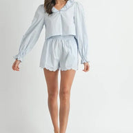 MABLE Long Sleeve Scallop Blouse and Shorts Set-Two Piece Shorts Sets-Trendsi-[option4]-[option5]-[option6]-[option7]-[option8]-Shop-Boutique-Clothing-for-Women-Online