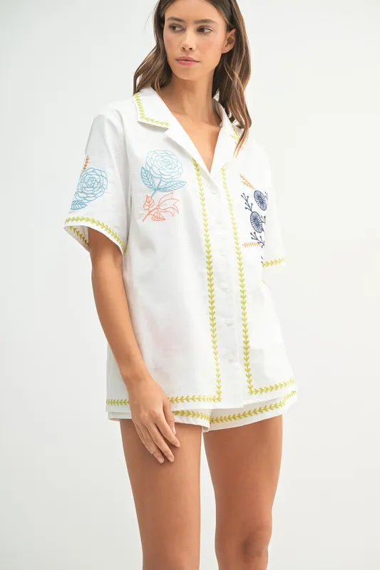 MABLE Embroidered Button Down Shirt and Shorts Set-Sets-Trendsi-[option4]-[option5]-[option6]-[option7]-[option8]-Shop-Boutique-Clothing-for-Women-Online
