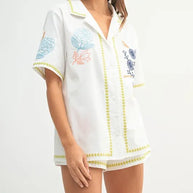 MABLE Embroidered Button Down Shirt and Shorts Set-Sets-Trendsi-[option4]-[option5]-[option6]-[option7]-[option8]-Shop-Boutique-Clothing-for-Women-Online