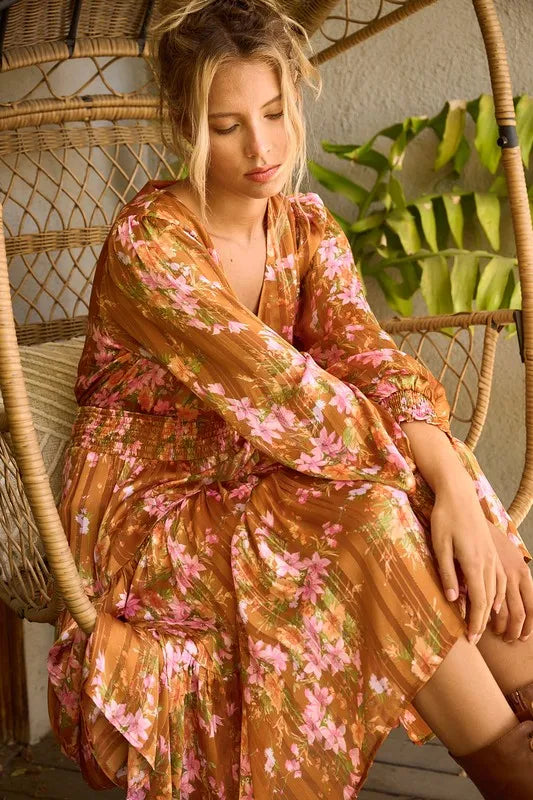 Mittoshop Flower Print Satin Lurex Stripe Smocked Midi Dress-Dresses-Trendsi-[option4]-[option5]-[option6]-[option7]-[option8]-Shop-Boutique-Clothing-for-Women-Online