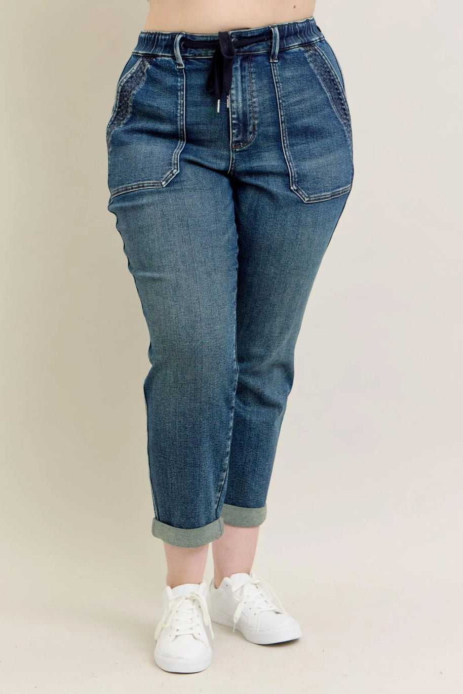Judy Blue Full Size HW Vintage Wash Jeans w/ Drawstring-Pants-Trendsi-[option4]-[option5]-[option6]-[option7]-[option8]-Shop-Boutique-Clothing-for-Women-Online