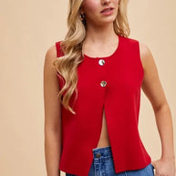 Annie Wear Metal Button Detail Crop Sweater Vest-Vest-Trendsi-[option4]-[option5]-[option6]-[option7]-[option8]-Shop-Boutique-Clothing-for-Women-Online