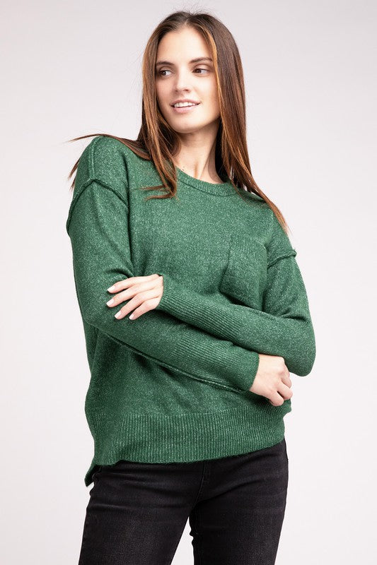 Zenana MELANGE HI-LOW HEM ROUND NECK SWEATER-ZENANA-[option4]-[option5]-[option6]-[option7]-[option8]-Shop-Boutique-Clothing-for-Women-Online