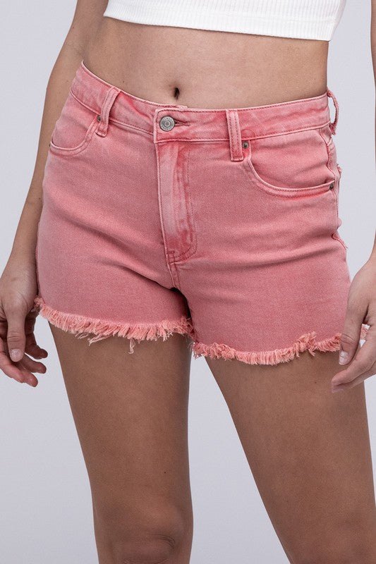 Zenana Acid Washed Frayed Cutoff Hem Shorts-ZENANA-ASH PINK-S-[option4]-[option5]-[option6]-[option7]-[option8]-Shop-Boutique-Clothing-for-Women-Online