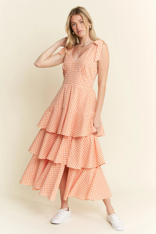 Jade By Jane Sleeveless Gingham Print Tiered Midi Dress-Dresses-Trendsi-[option4]-[option5]-[option6]-[option7]-[option8]-Shop-Boutique-Clothing-for-Women-Online