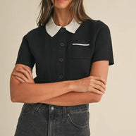 MABLE Button Down Contrast Collared Knit Cardigan-Crop Tops-Trendsi-[option4]-[option5]-[option6]-[option7]-[option8]-Shop-Boutique-Clothing-for-Women-Online