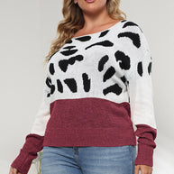 Plus Size Leopard Round Neck Long Sleeve Sweater-Sweaters-Trendsi-[option4]-[option5]-[option6]-[option7]-[option8]-Shop-Boutique-Clothing-for-Women-Online