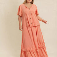 Plus Size Lace Detail Tie Neck Top and Skirt Set-2 piece set-Trendsi-Coral-0XL-[option4]-[option5]-[option6]-[option7]-[option8]-Shop-Boutique-Clothing-for-Women-Online