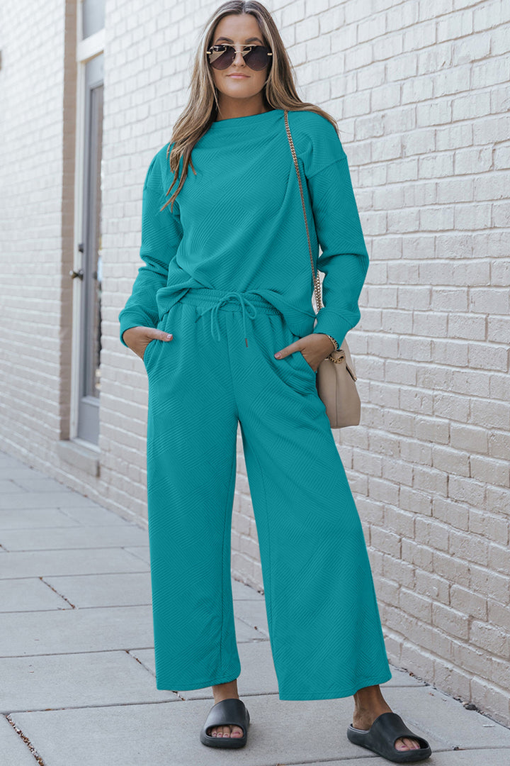 Double Take Textured Long Sleeve Top and Drawstring Pants Set-Trendsi-Azure-3XL-[option4]-[option5]-[option6]-[option7]-[option8]-Shop-Boutique-Clothing-for-Women-Online